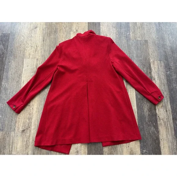Cabi Red Houndstooth Topper Coat Asymmetrical Ruffle Front Jacket 3546 Womens L - Picture 6 of 6